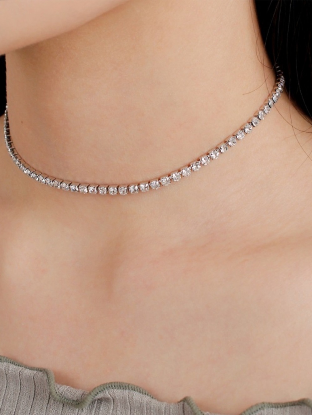 Silver Crystal Tennis Choker Necklace NWOT